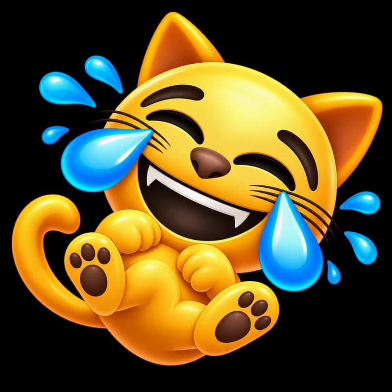 Golden ROFL cat rolling with laughter and blue tears